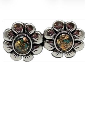 Western Earrings Native American Goldstone & Turquoise Silver Flower Earrings
